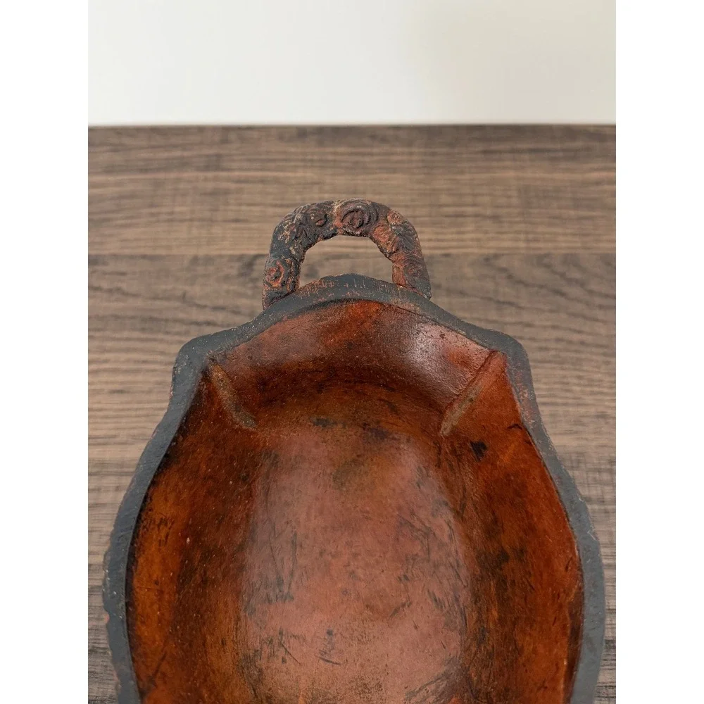 Vintage Metal Rustic Farmhouse Distressed Rose Handle Detailing Footed Bowl Dish